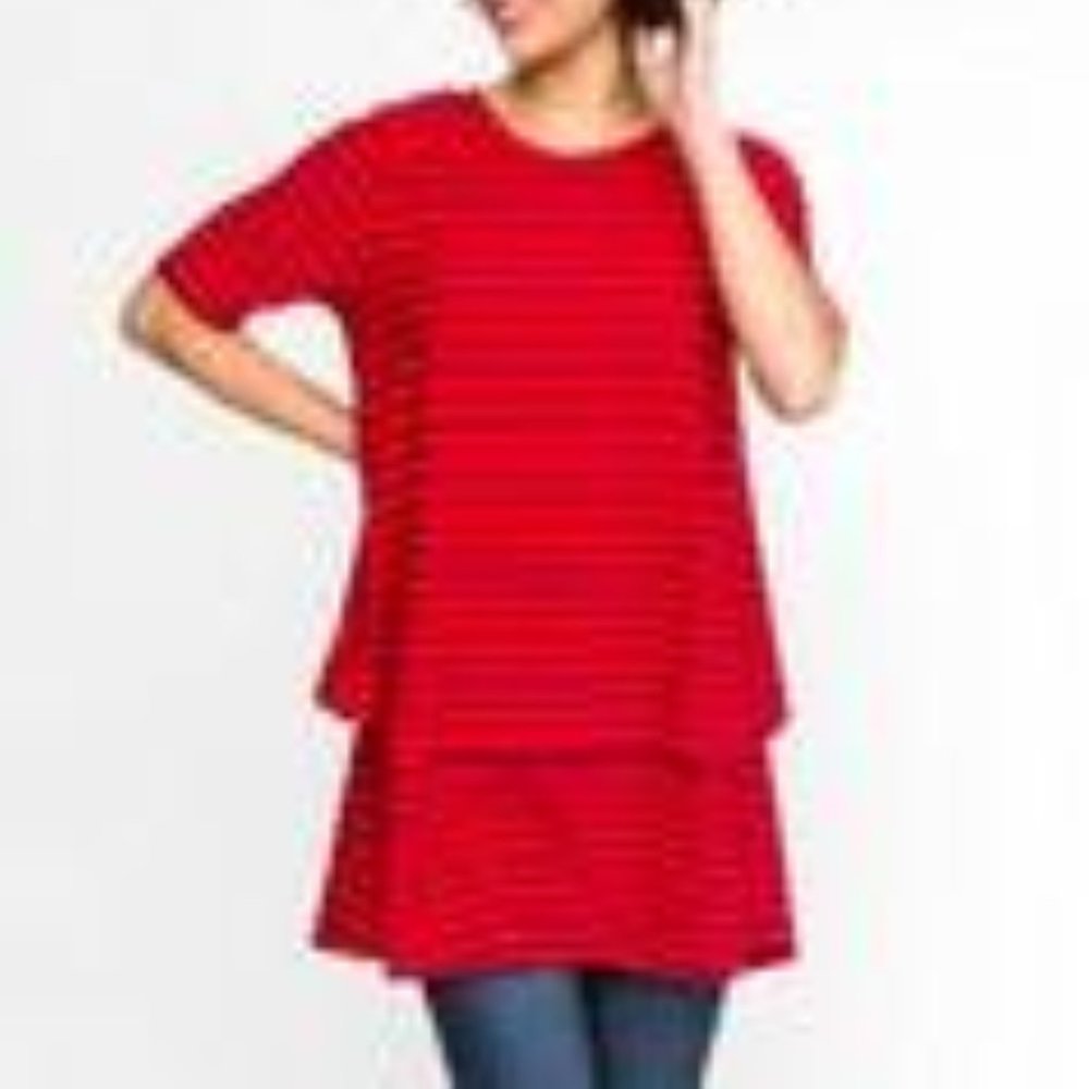 Agnes & Dora XL Stripped Half Sleeve Tiered Tunic